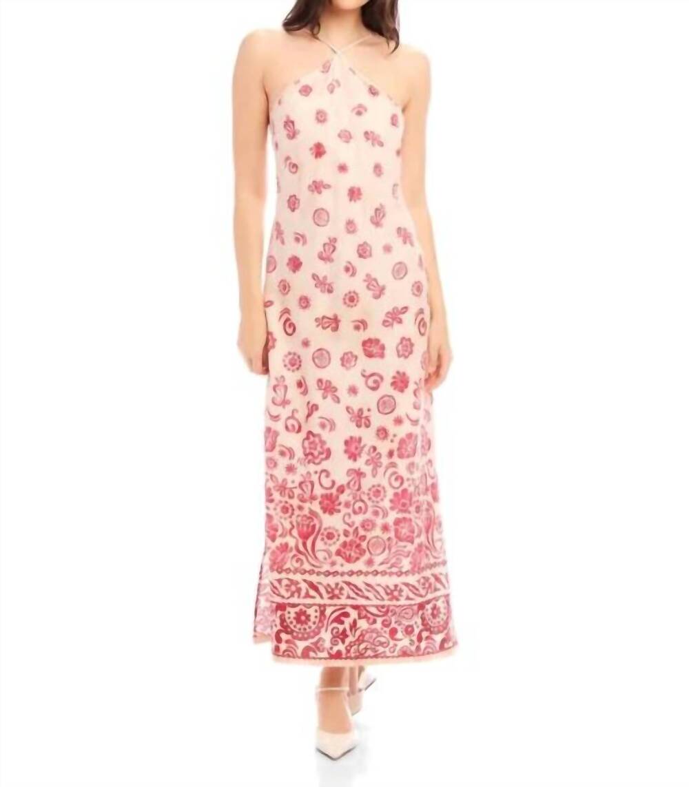 NEW FIFTEEN TWENTY jaylen border print dress in cream and pink